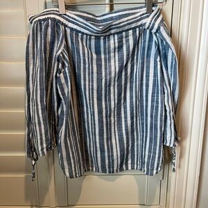 Olive & Oak Navy Striped Off-Shoulder Blouse
